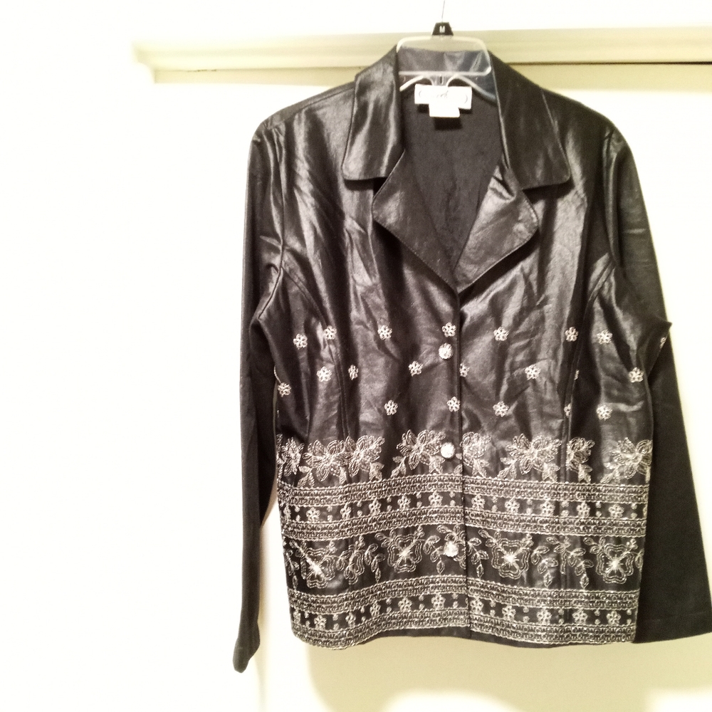Vintage Saint Germain Paris Black with Metallic Embroidery Blouse Jacket. /B1